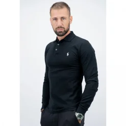 STRECHT LONG SLEEVE KNIT POLO